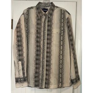 Vintage Wrangler Pearl Snap Western Checotah Shirt Mens L Cream Aztec Rodeo